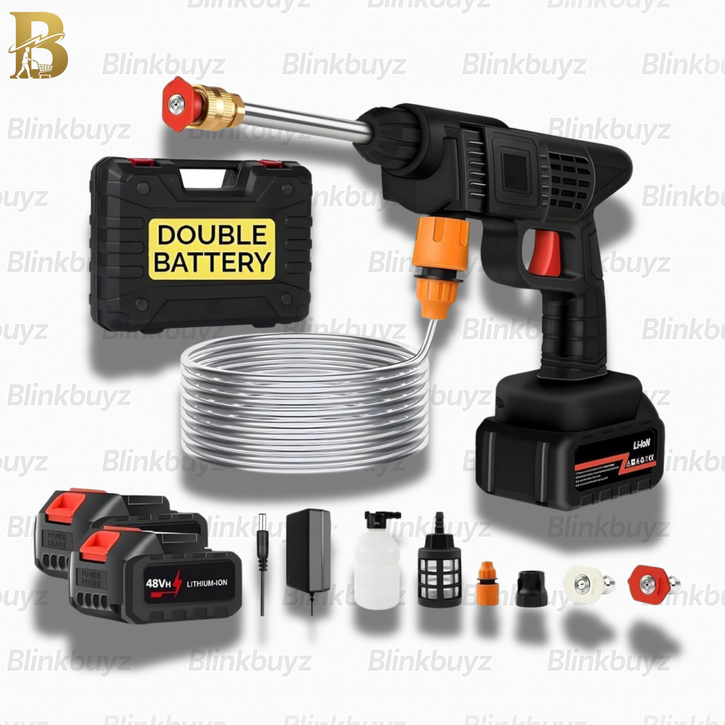 Cordless 48V Car Pressure Washer Gun with Double Battery – Portable Power Cleaner with Multi-Function Nozzle for Car Wash, Home & Garden