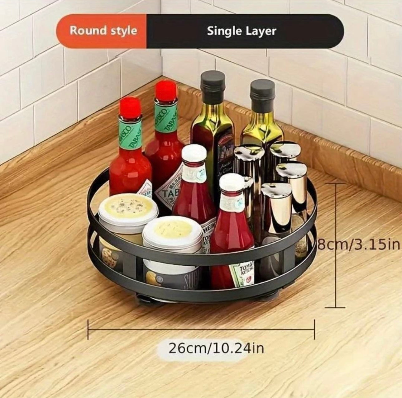 360° Rotating Spice Rack – Multi-Layer Metal Organizer for Kitchen (Black)