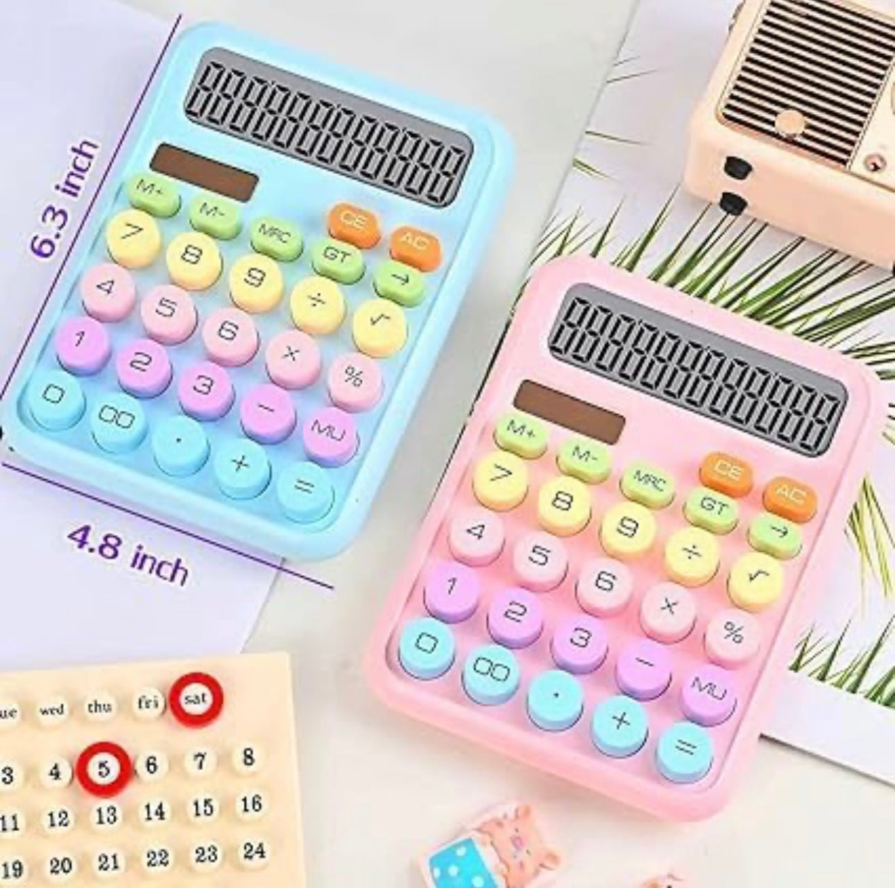 Colorful Candy Electronic Calculator ā 12 Digits LCD Display, Big Buttons, Cute Bubble Design