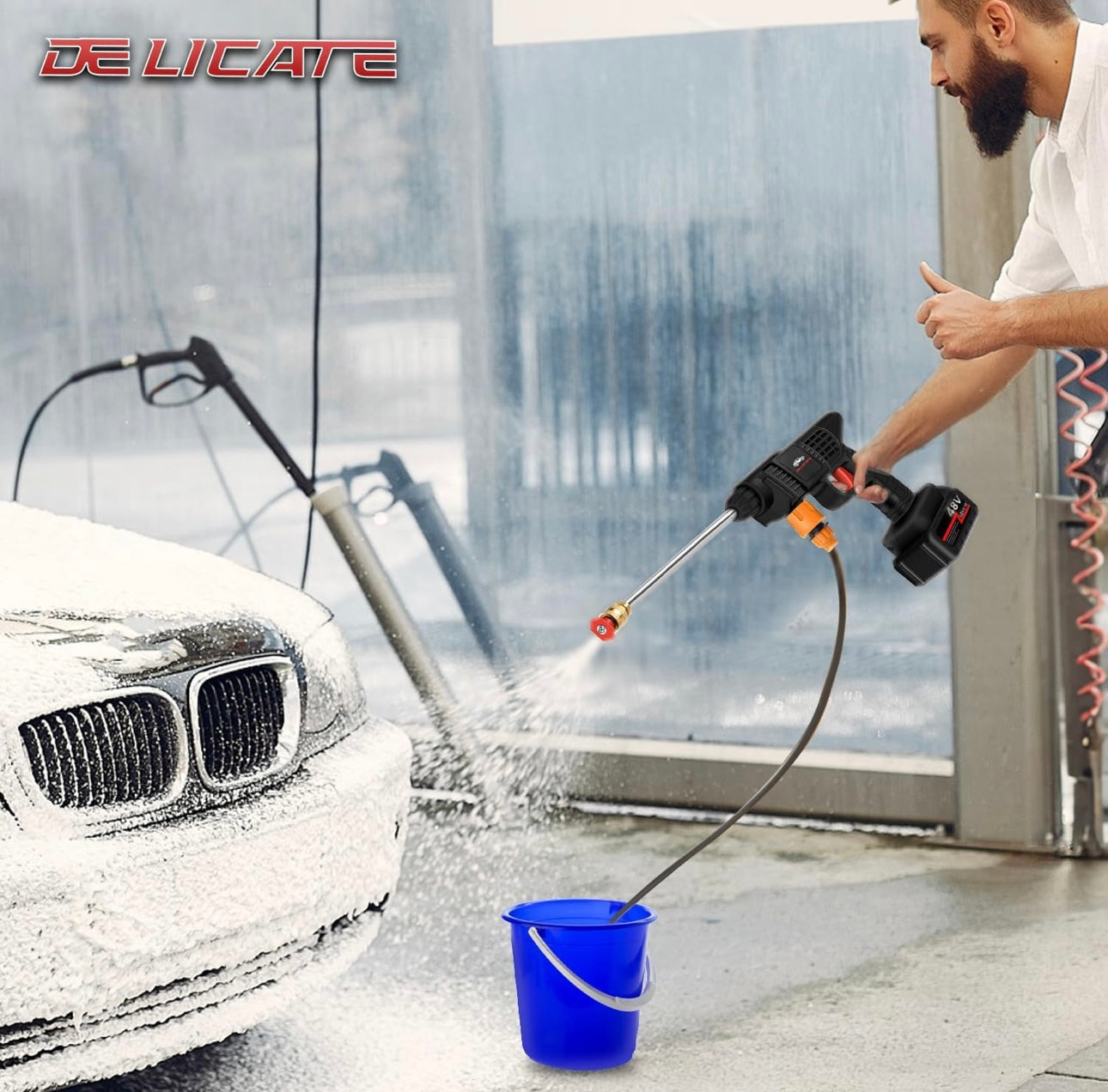 Cordless 48V Car Pressure Washer Gun with Double Battery – Portable Power Cleaner with Multi-Function Nozzle for Car Wash, Home & Garden