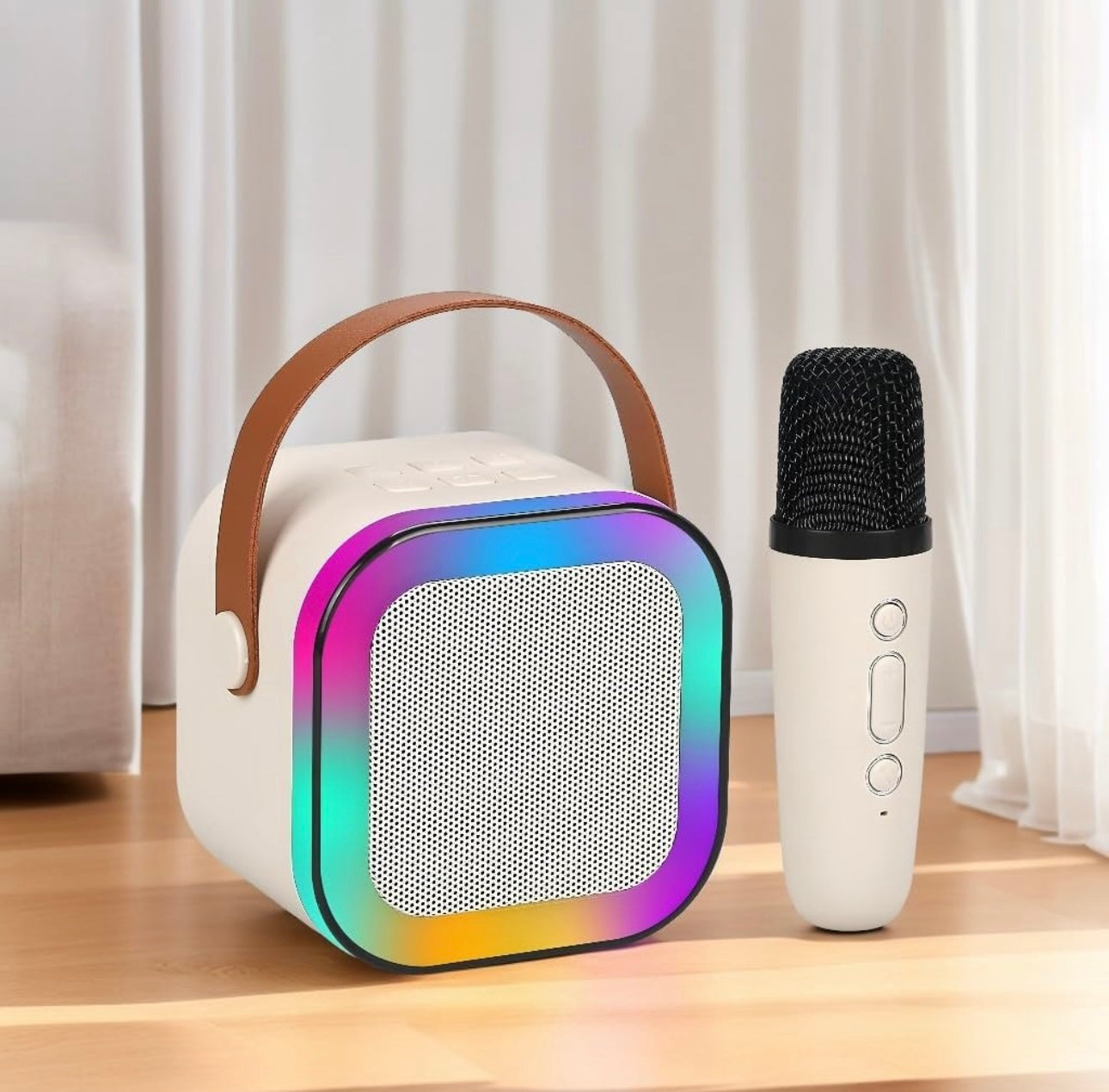 Rainbow LED Wireless Karaoke Speaker with Mic | 5 Voice Effects | Bluetooth 5.3 | Portable RGB Soundbox