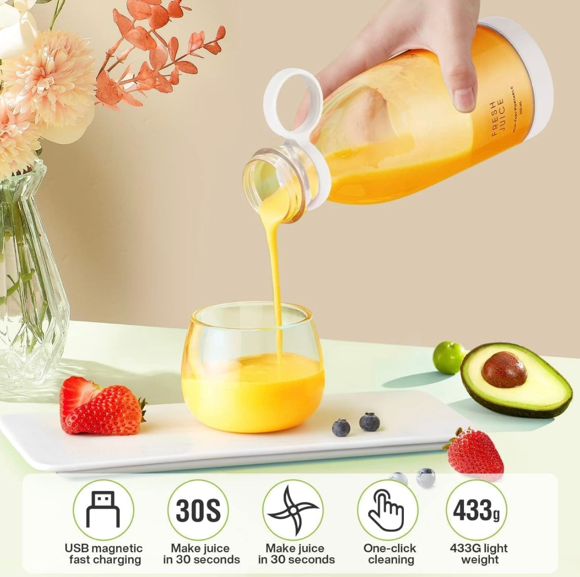 Fresh Juice Portable Blender β USB Rechargeable Smoothie & Shake Maker (60% OFF)
