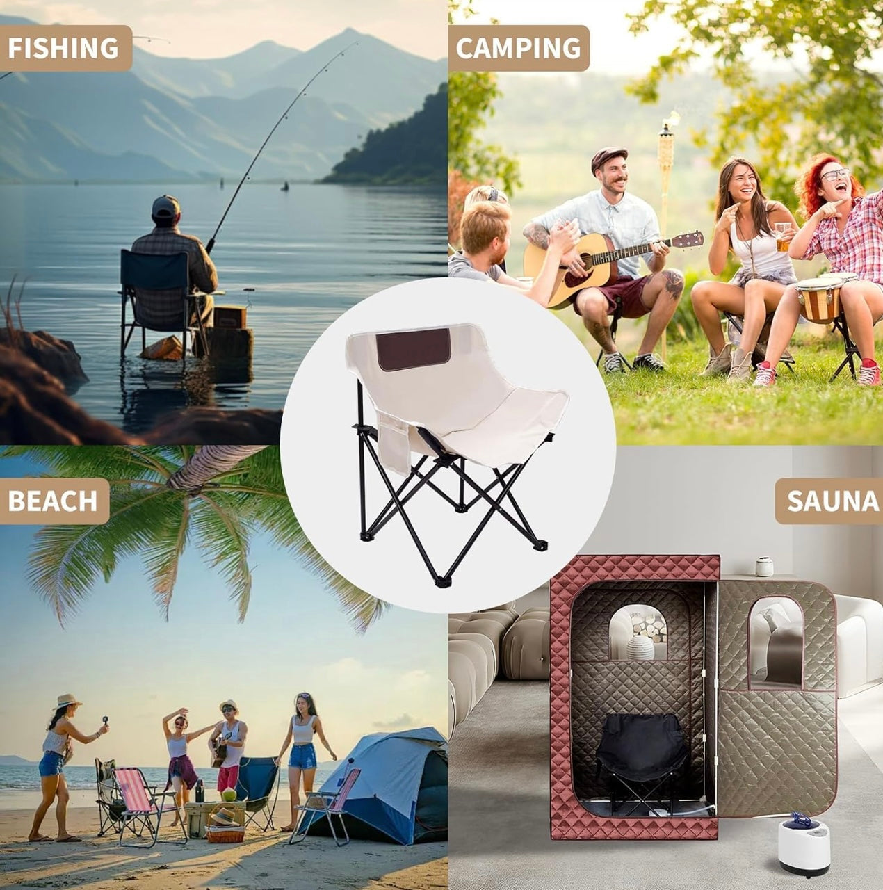 Compact Camping Chair – Portable Folding Moon Chair with Carry Bag, Lightweight & Durable for Outdoor Travel, Picnic, Hiking, Beach, Fishing (Supports 150kg)