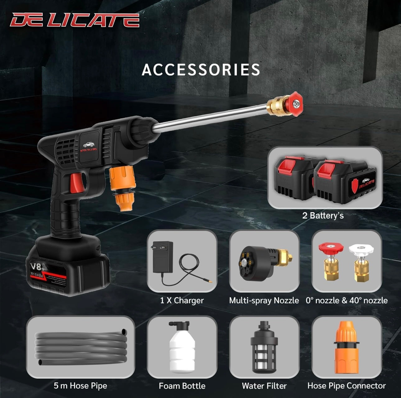 Cordless 48V Car Pressure Washer Gun with Double Battery – Portable Power Cleaner with Multi-Function Nozzle for Car Wash, Home & Garden
