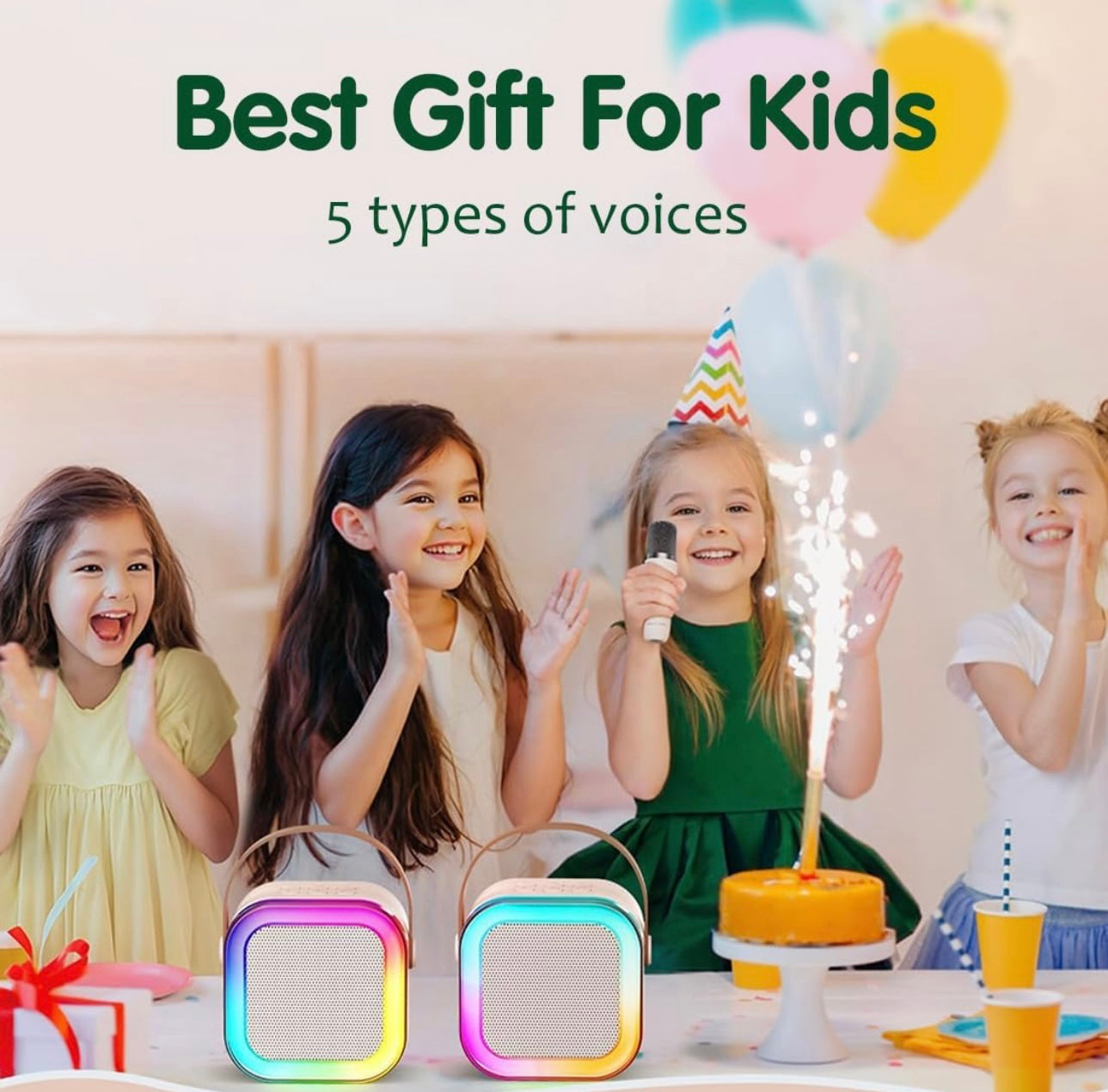 Rainbow LED Wireless Karaoke Speaker with Mic | 5 Voice Effects | Bluetooth 5.3 | Portable RGB Soundbox