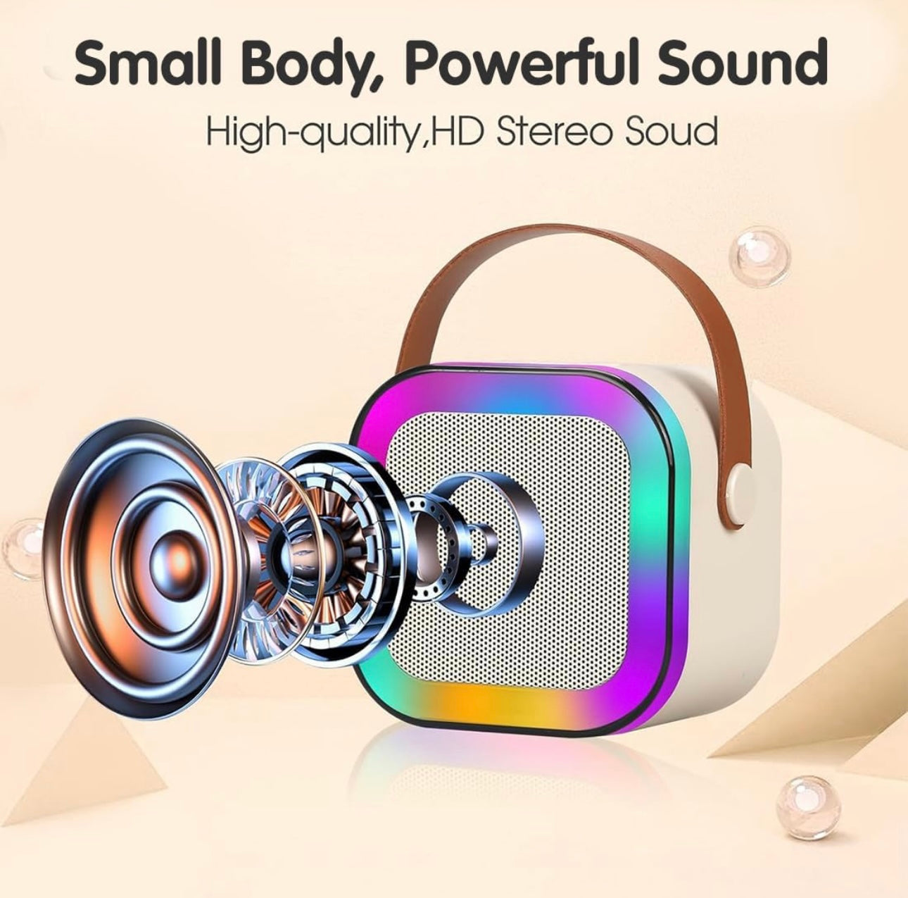 Rainbow LED Wireless Karaoke Speaker with Mic | 5 Voice Effects | Bluetooth 5.3 | Portable RGB Soundbox