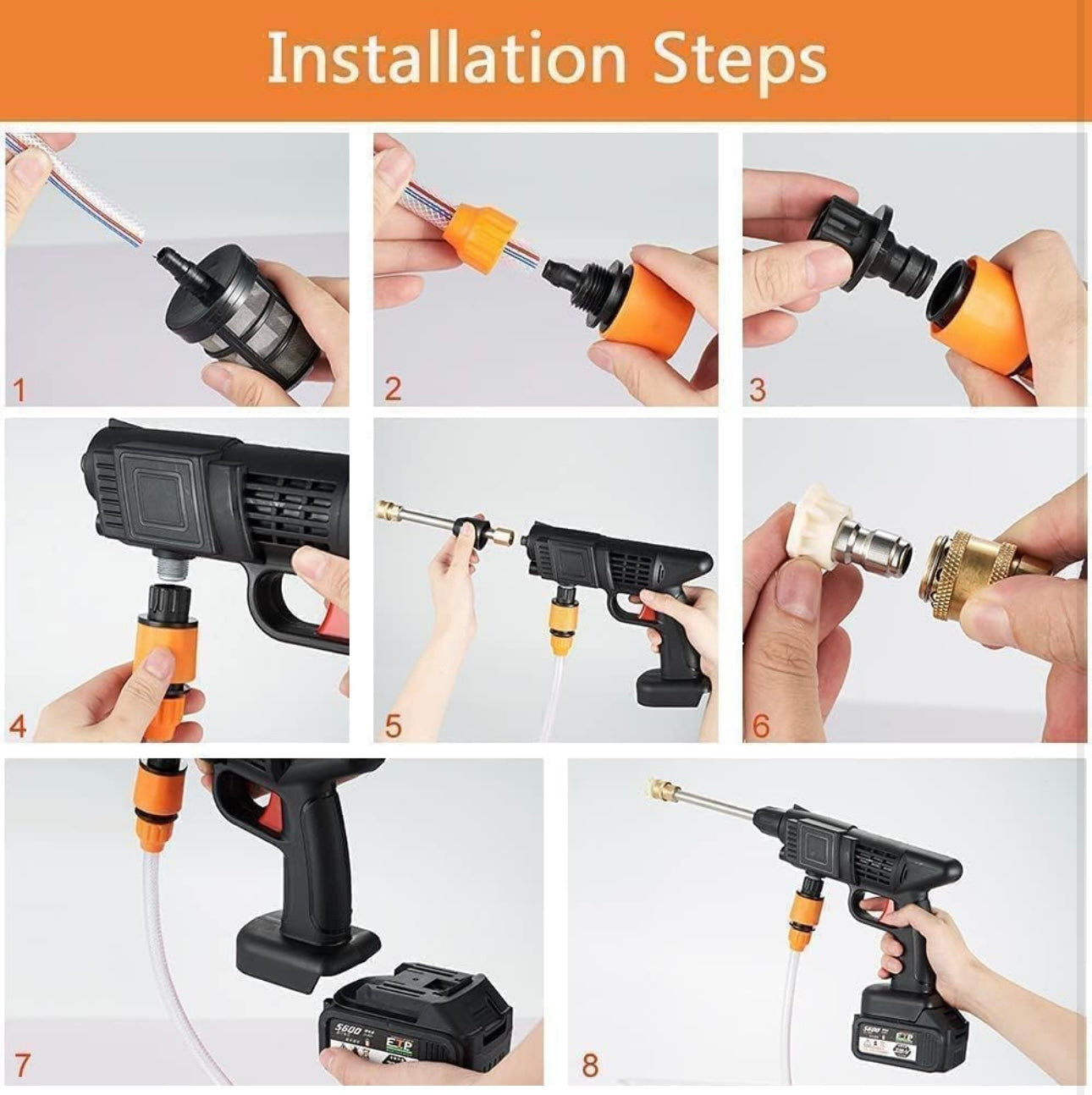 Cordless 48V Car Pressure Washer Gun with Double Battery – Portable Power Cleaner with Multi-Function Nozzle for Car Wash, Home & Garden