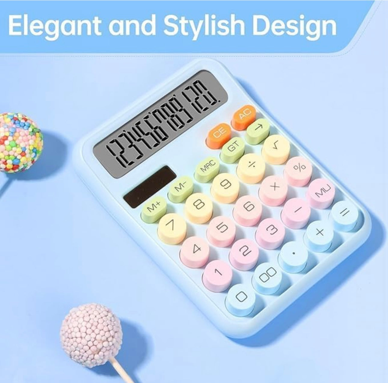 Colorful Candy Electronic Calculator ā 12 Digits LCD Display, Big Buttons, Cute Bubble Design
