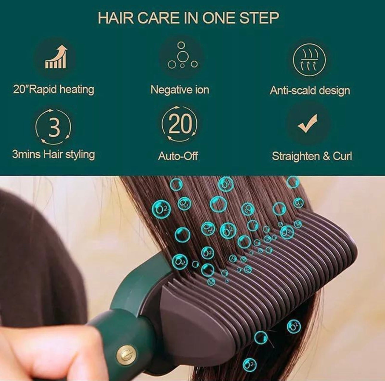 Professional Hair Straightening Brush Comb – 2-in-1 Fast Heating & Anti-Frizz Design