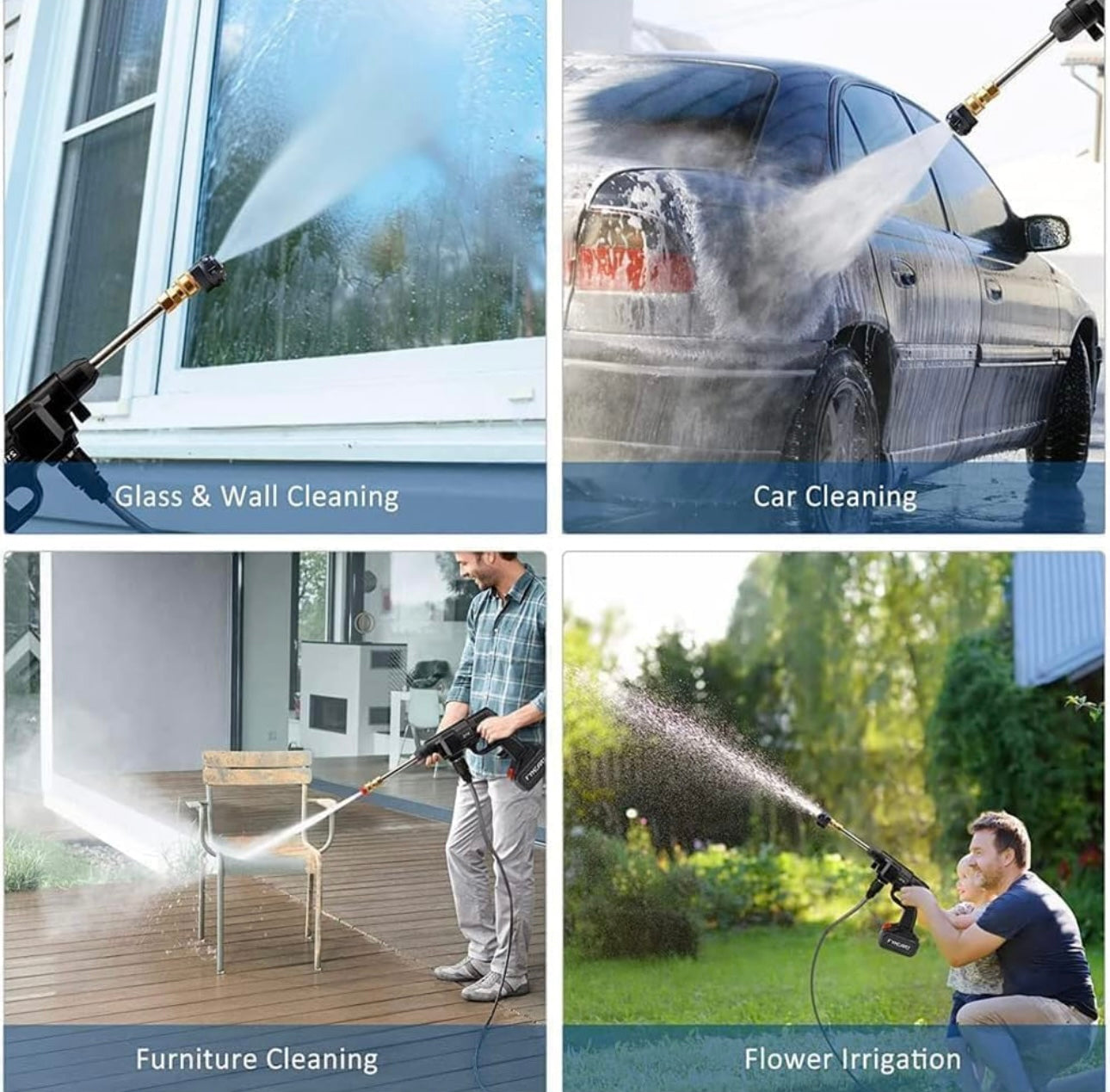 Cordless 48V Car Pressure Washer Gun with Double Battery – Portable Power Cleaner with Multi-Function Nozzle for Car Wash, Home & Garden