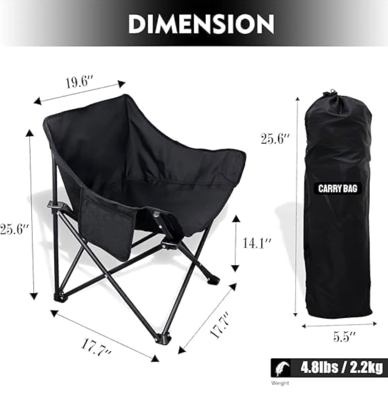 Compact Camping Chair – Portable Folding Moon Chair with Carry Bag, Lightweight & Durable for Outdoor Travel, Picnic, Hiking, Beach, Fishing (Supports 150kg)