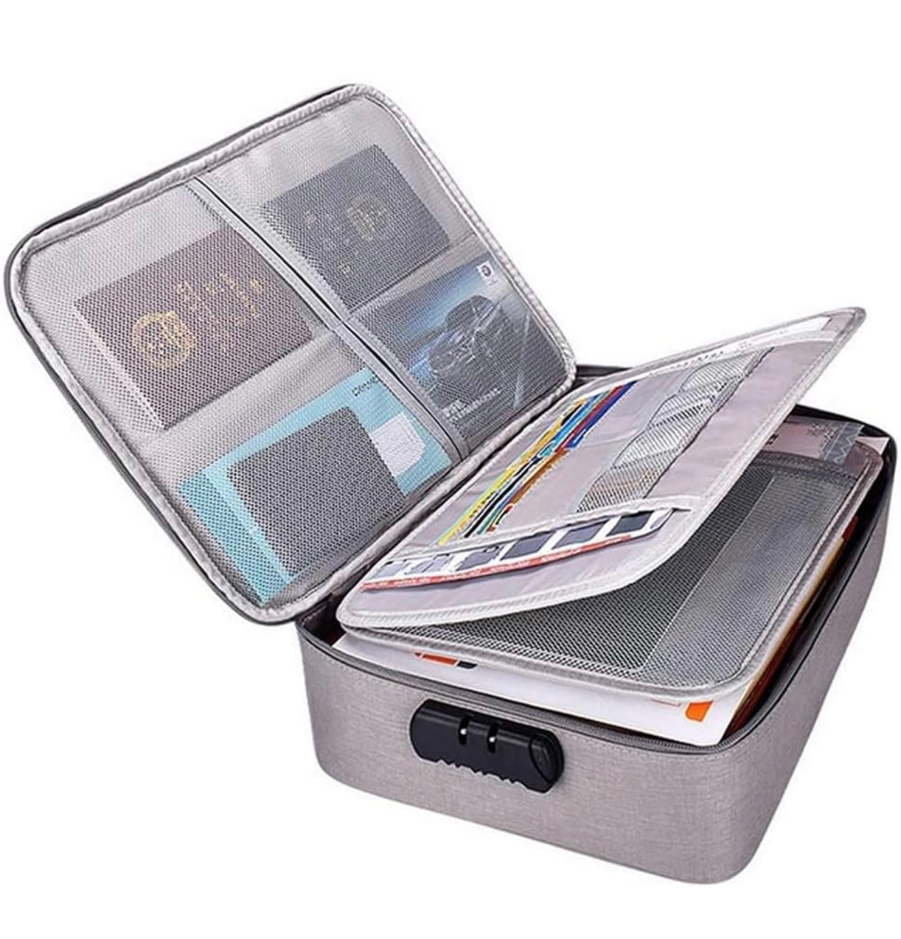 Document Organizer Bag – Multilayer A4 File Folder with Lock | Waterproof, Travel & Office Safe Pouch (Grey)