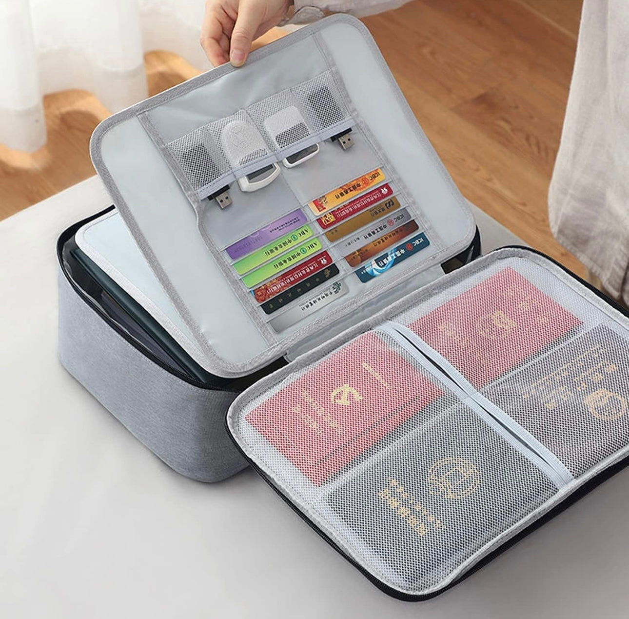 Document Organizer Bag – Multilayer A4 File Folder with Lock | Waterproof, Travel & Office Safe Pouch (Grey)