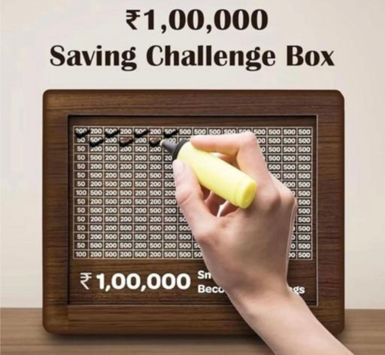 Wooden ₹1,00,000 Money Saving Bank | Note Organizer with Pre-Cut Slots