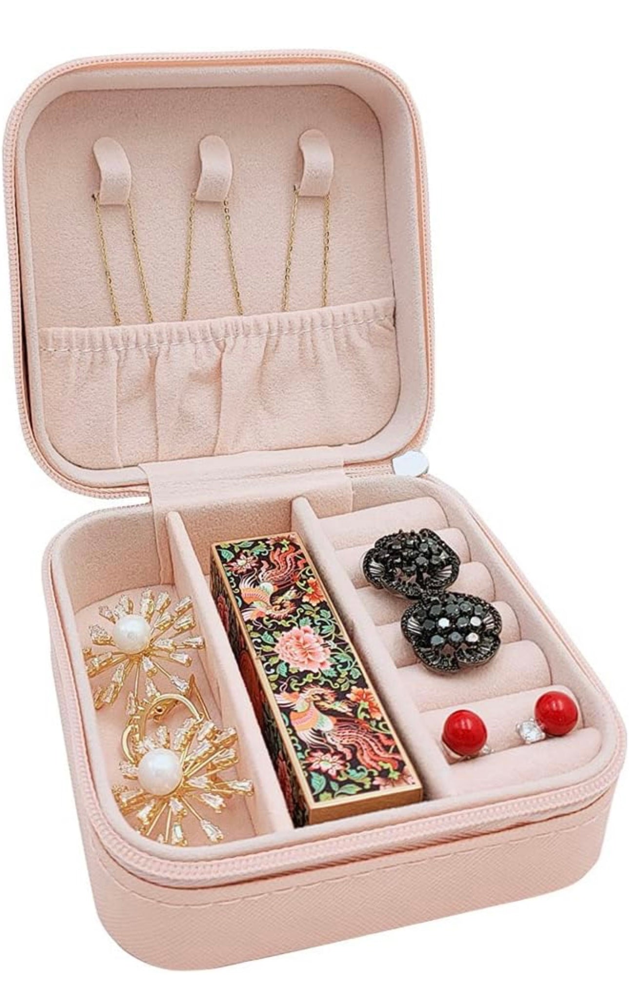 Mini Jewelry Box – Portable Travel Jewelry Organizer with Zipper, Faux Velvet Lining, Storage for Rings, Earrings, Necklaces & Bracelets