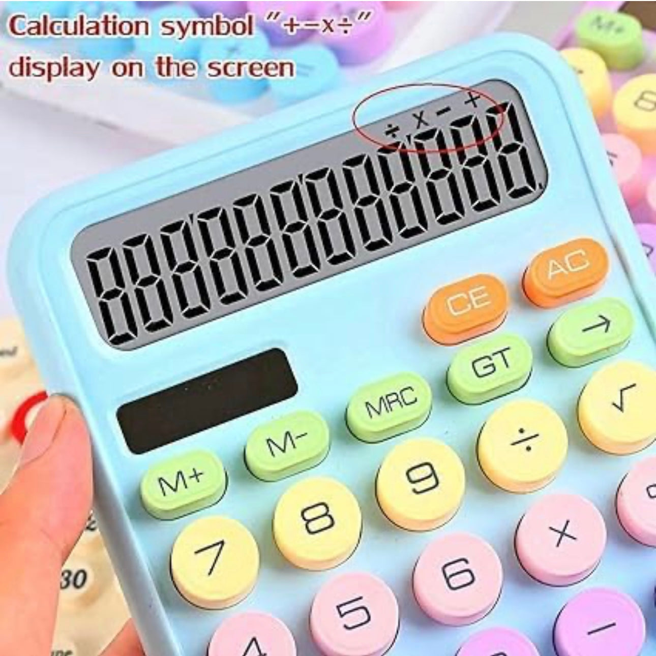 Colorful Candy Electronic Calculator ā 12 Digits LCD Display, Big Buttons, Cute Bubble Design