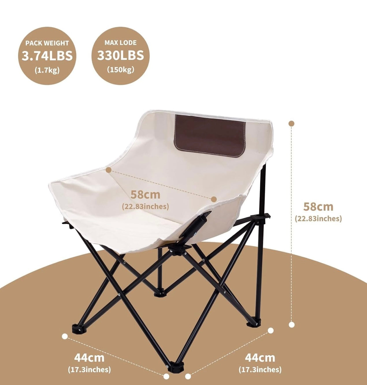 Compact Camping Chair – Portable Folding Moon Chair with Carry Bag, Lightweight & Durable for Outdoor Travel, Picnic, Hiking, Beach, Fishing (Supports 150kg)