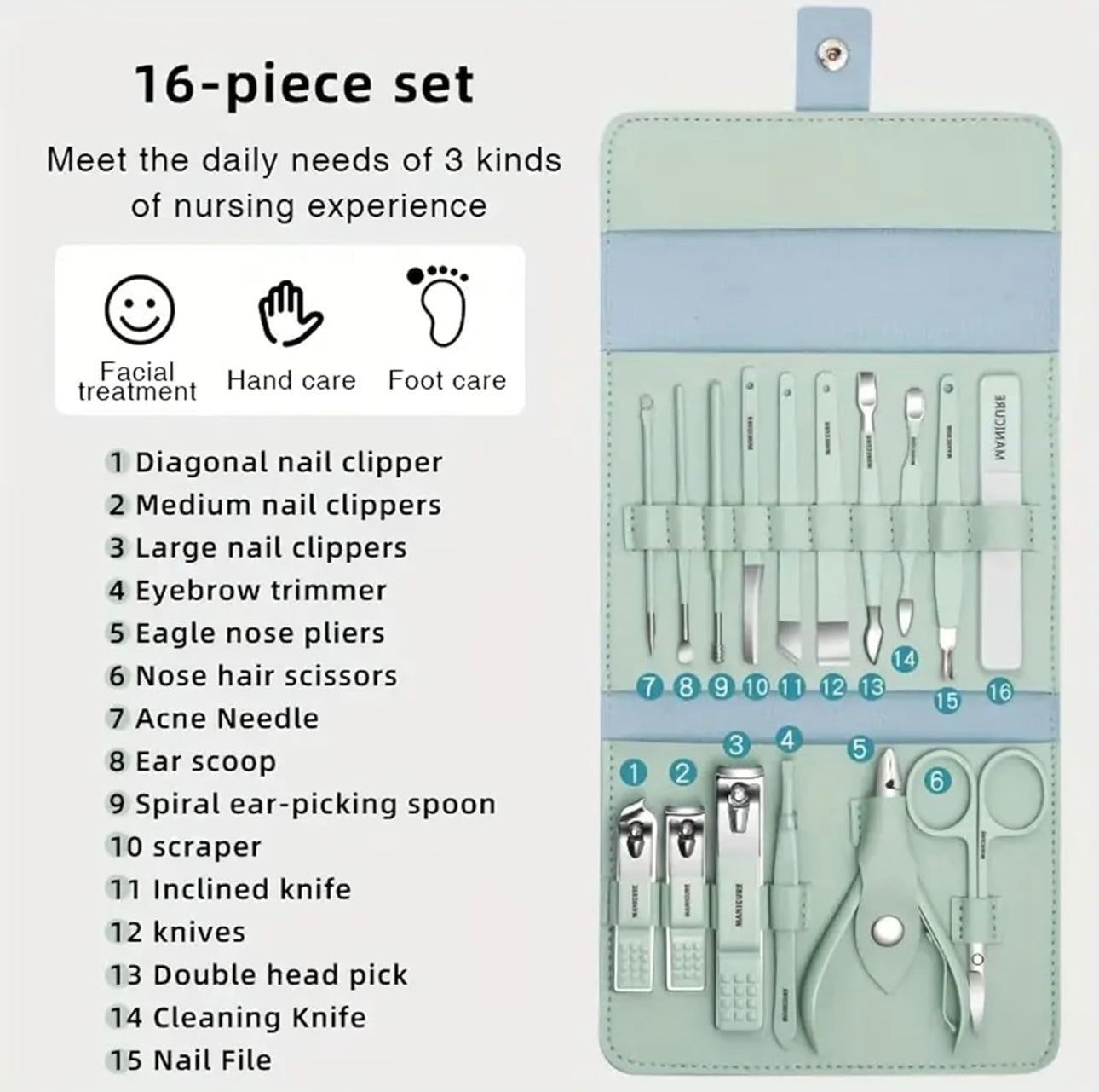 16-in-1 Manicure Kit – Professional Nail Clipper & Grooming Set with Case