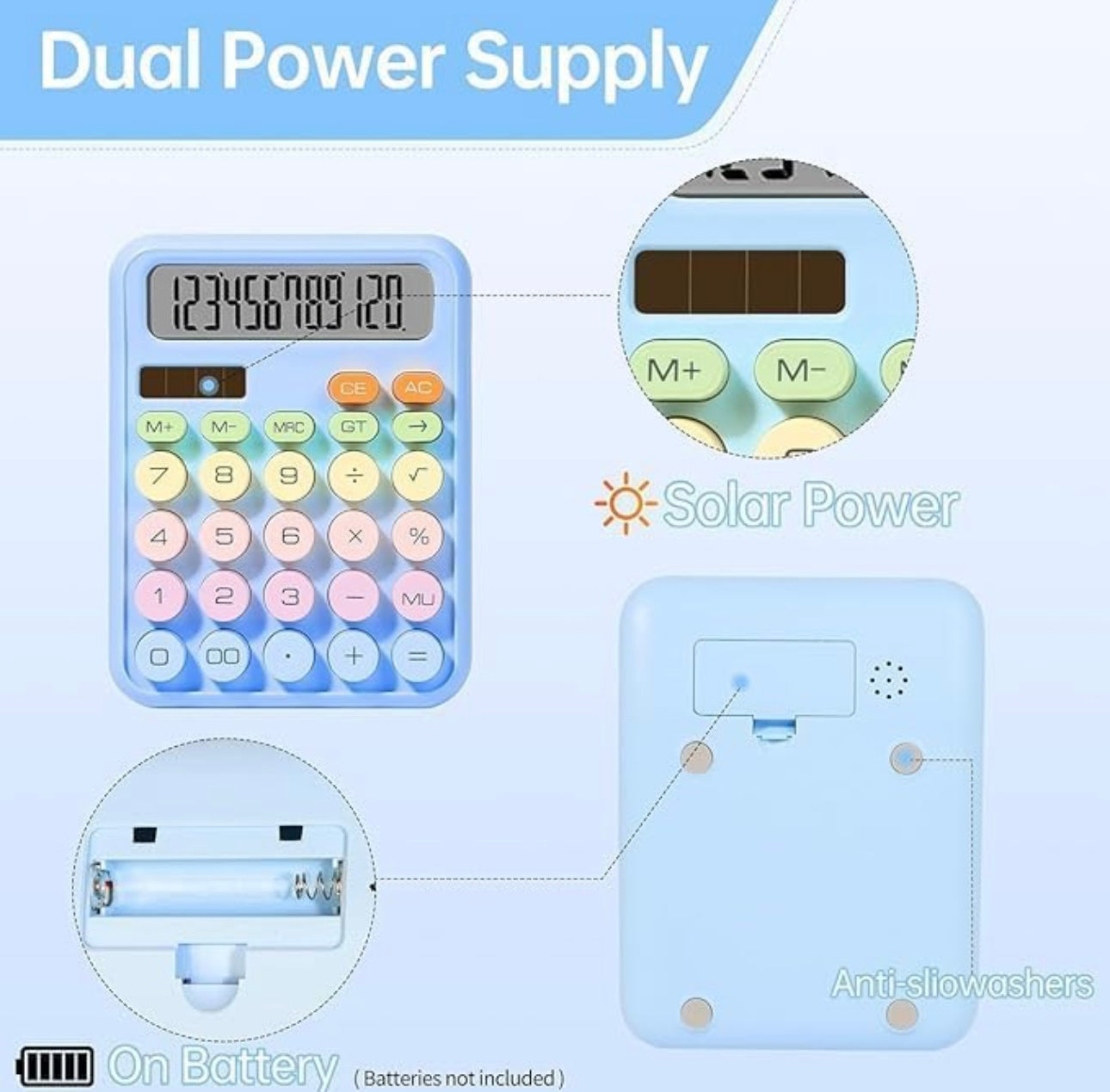 Colorful Candy Electronic Calculator ā 12 Digits LCD Display, Big Buttons, Cute Bubble Design