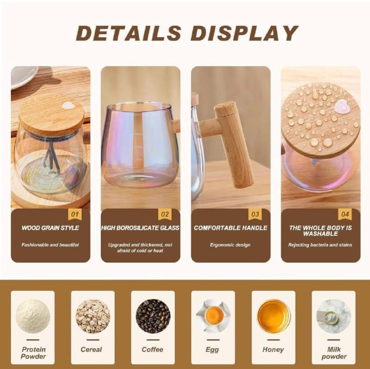 Logizu Self-Stirring Electric Mug – Premium Borosilicate Glass, USB Rechargeable, for Coffee, Milk & Protein Shakes (Transparent)
