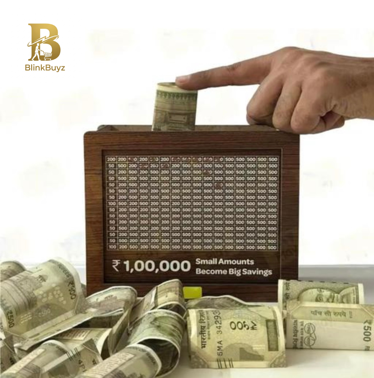 Wooden ₹1,00,000 Money Saving Bank | Note Organizer with Pre-Cut Slots
