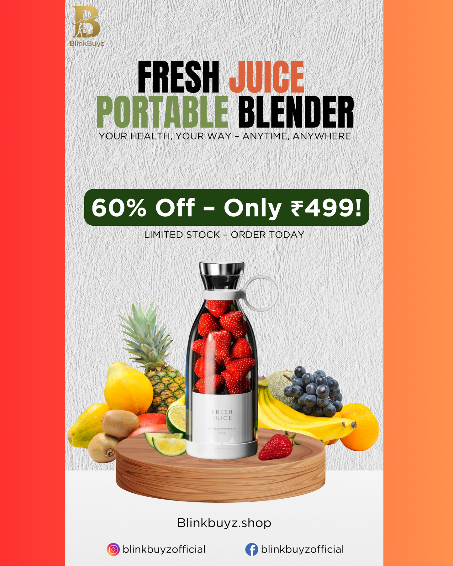 Fresh Juice Portable Blender β USB Rechargeable Smoothie & Shake Maker (60% OFF)