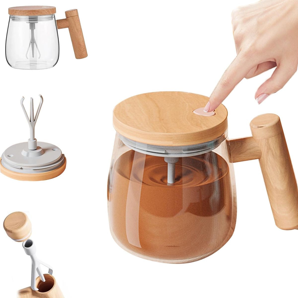 Logizu Self-Stirring Electric Mug – Premium Borosilicate Glass, USB Rechargeable, for Coffee, Milk & Protein Shakes (Transparent)