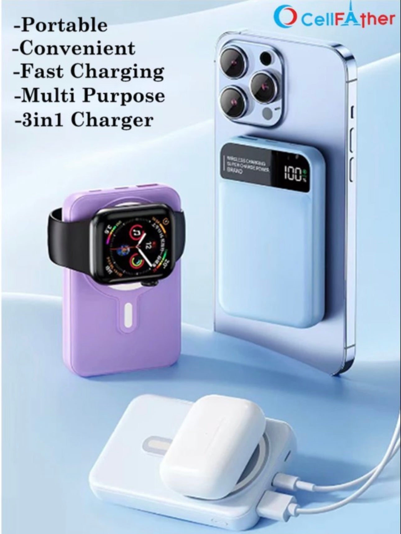 3-in-1 Wireless MagSafe Power Bank for iPhone, Apple Watch & AirPods