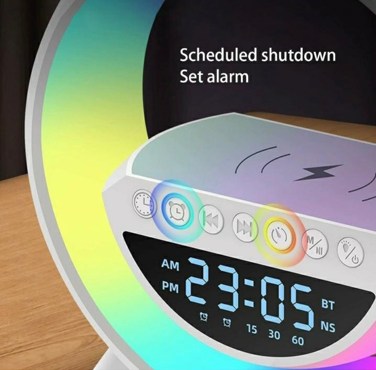 BT-3401 LED Wireless Charging Bluetooth Speaker with Digital Clock & Ambient Light