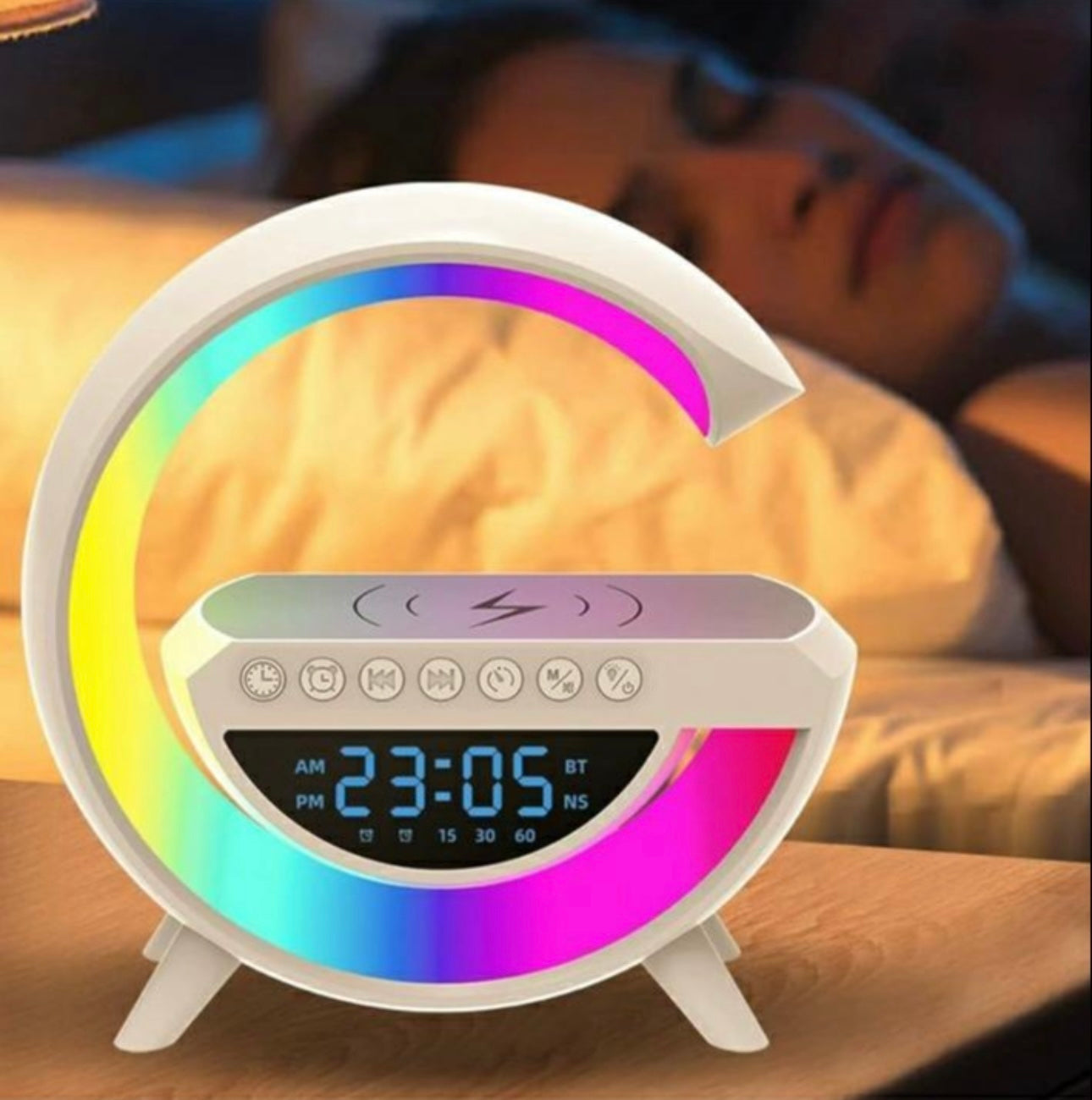 BT-3401 LED Wireless Charging Bluetooth Speaker with Digital Clock & Ambient Light