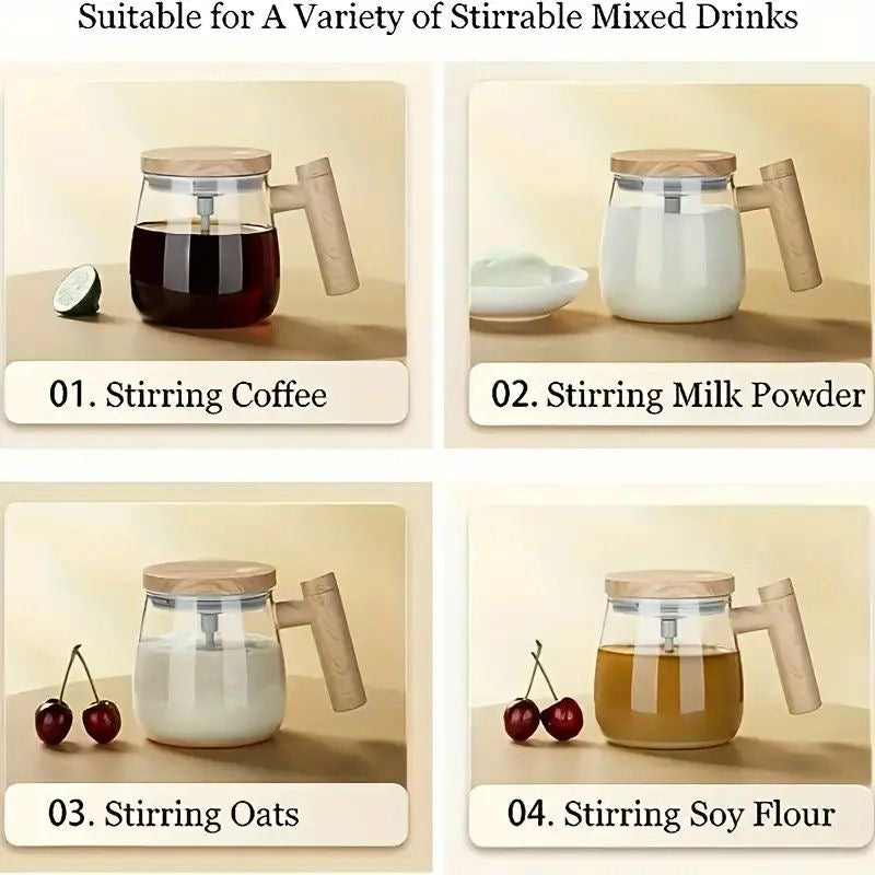 Logizu Self-Stirring Electric Mug – Premium Borosilicate Glass, USB Rechargeable, for Coffee, Milk & Protein Shakes (Transparent)